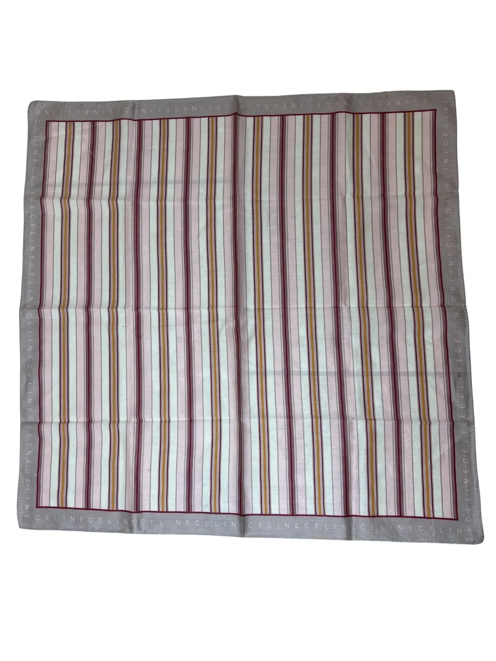 Celine Striped Silk Pocket Square Scarf in Mauve, White & Gold Tones